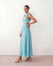 Wedding Guest Midi Dress Women V-Neck Lace-Up Back A-Line