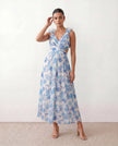 Wedding Guest Midi Dress Women V-Neck Lace-Up Back A-Line