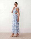 Wedding Guest Midi Dress Women V-Neck Lace-Up Back A-Line