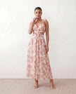 Wedding Guest Midi Dress Women V-Neck Lace-Up Back A-Line