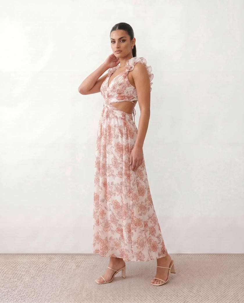 Wedding Guest Midi Dress Women V-Neck Lace-Up Back A-Line