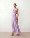 Wedding Guest Midi Dress Women V-Neck Lace-Up Back A-Line