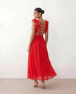 Wedding Guest Midi Dress Women V-Neck Lace-Up Back A-Line