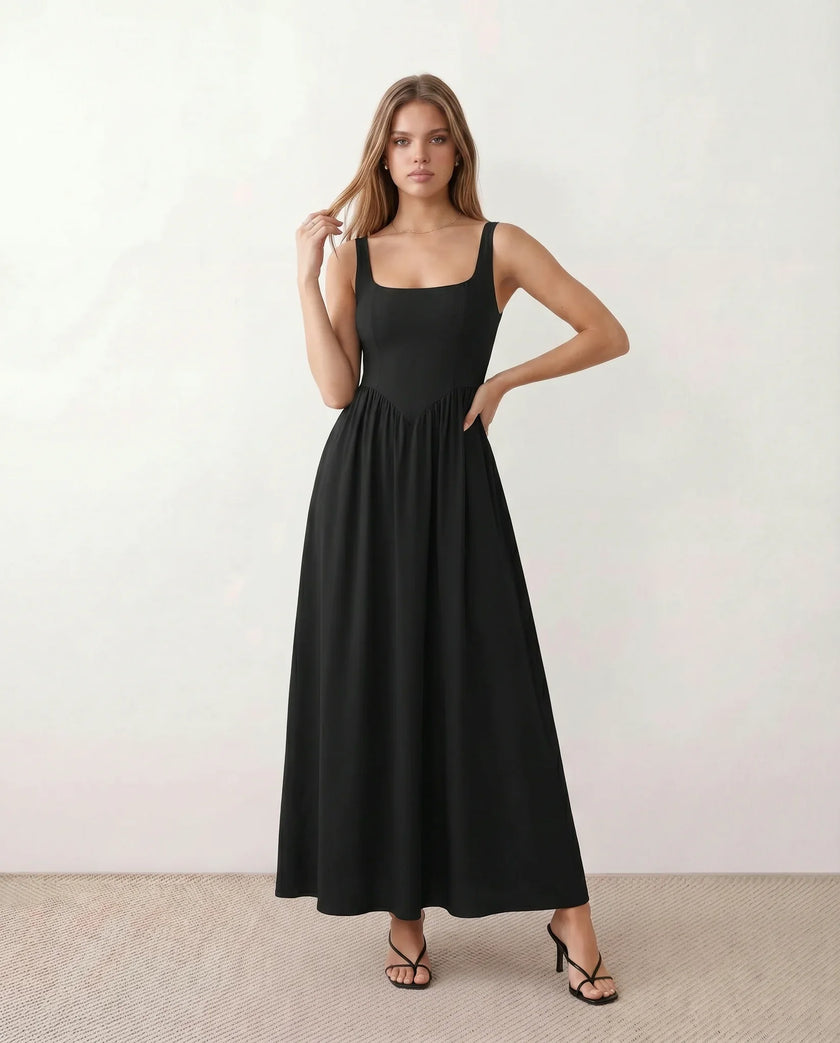 Maxi Dress Women Square Neck Corset A-Line Wedding Guest