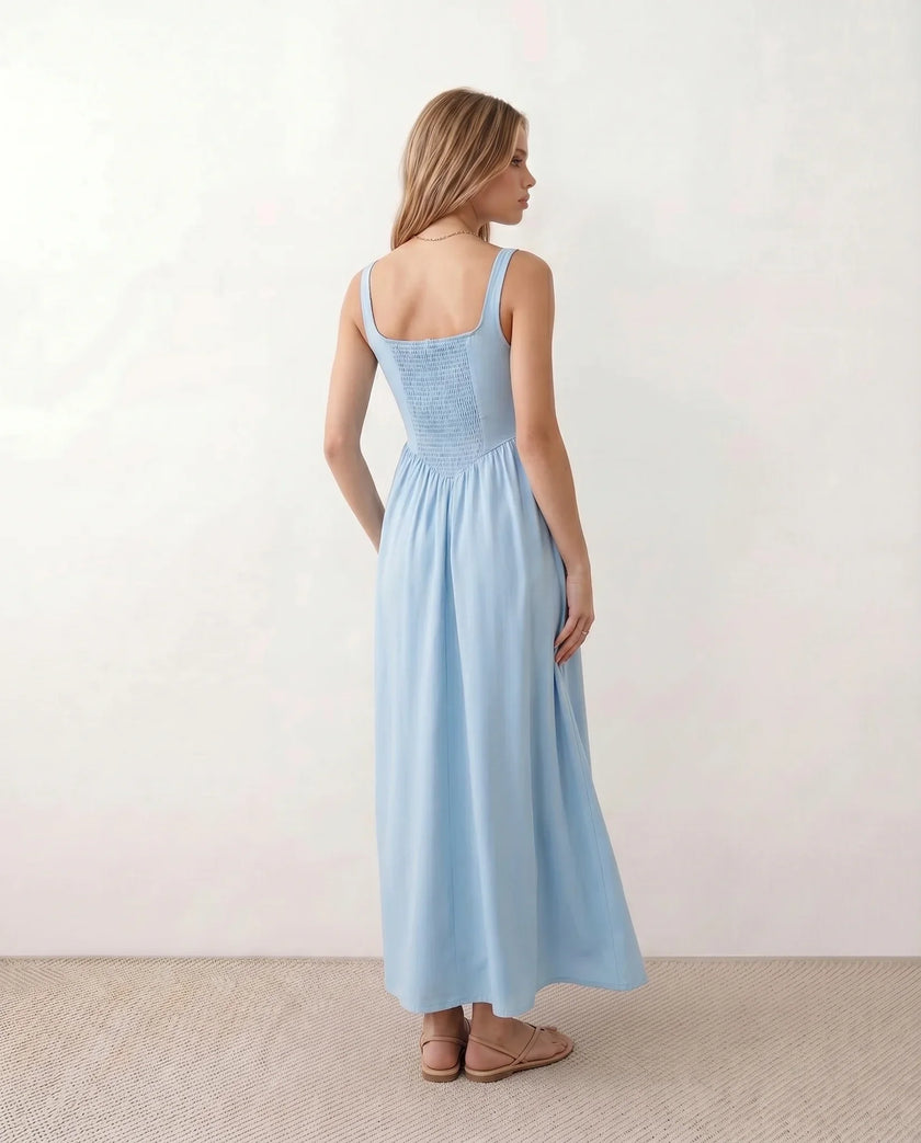 Maxi Dress Women Square Neck Corset A-Line Wedding Guest