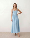 Maxi Dress Women Square Neck Corset A-Line Wedding Guest