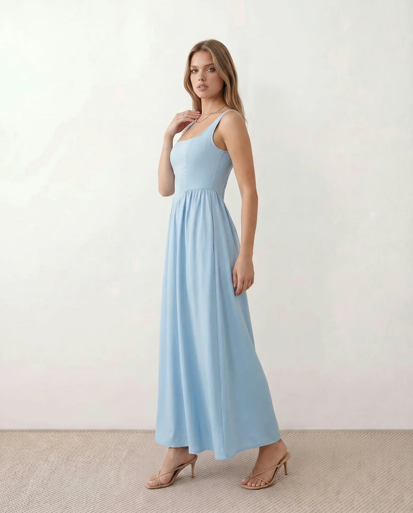 Maxi Dress Women Square Neck Corset A-Line Wedding Guest
