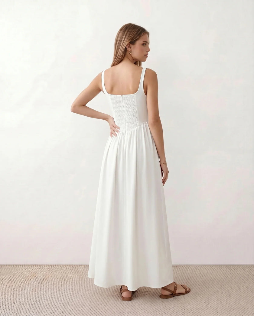 Maxi Dress Women Square Neck Corset A-Line Wedding Guest