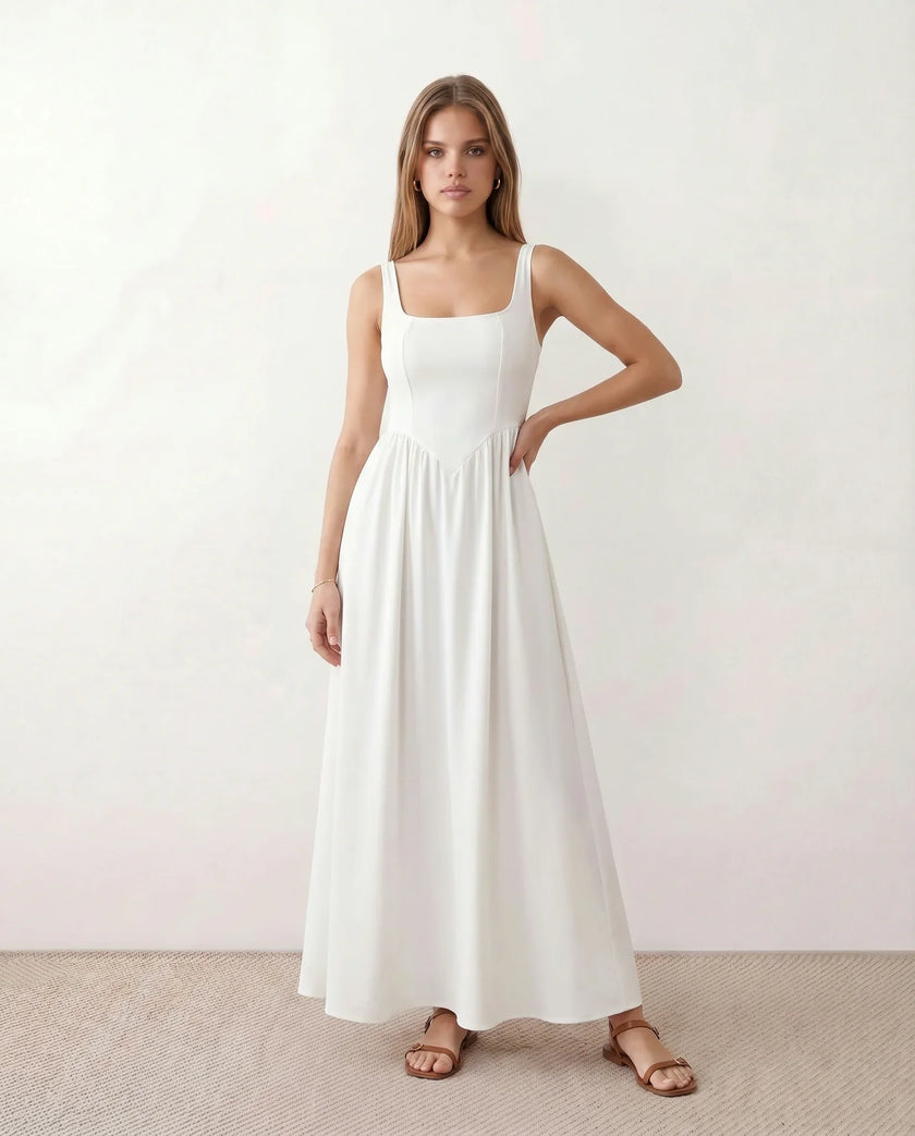 Maxi Dress Women Square Neck Corset A-Line Wedding Guest