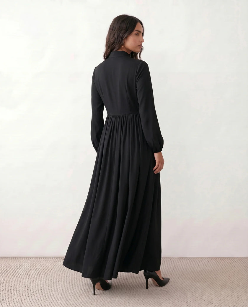 Maxi Dress Women, Wedding Guest Button-Front Lantern Sleeve A-Line