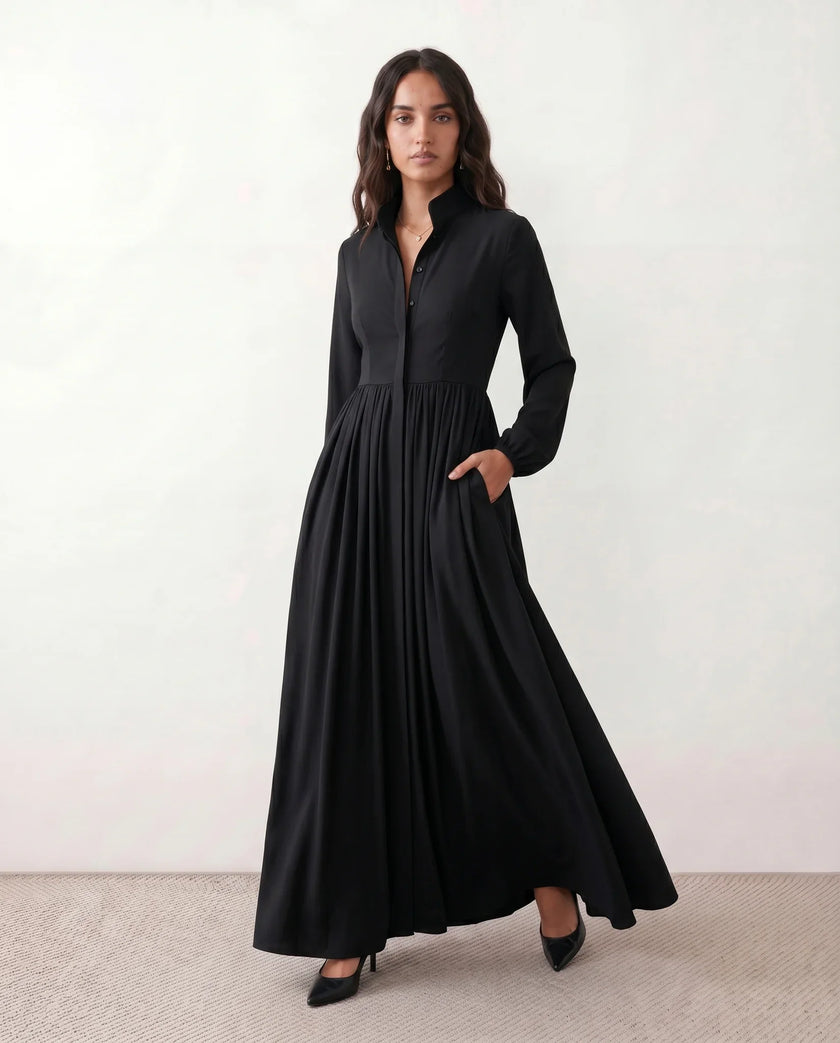 Maxi Dress Women, Wedding Guest Button-Front Lantern Sleeve A-Line