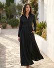 Maxi Dress Women, Wedding Guest Button-Front Lantern Sleeve A-Line