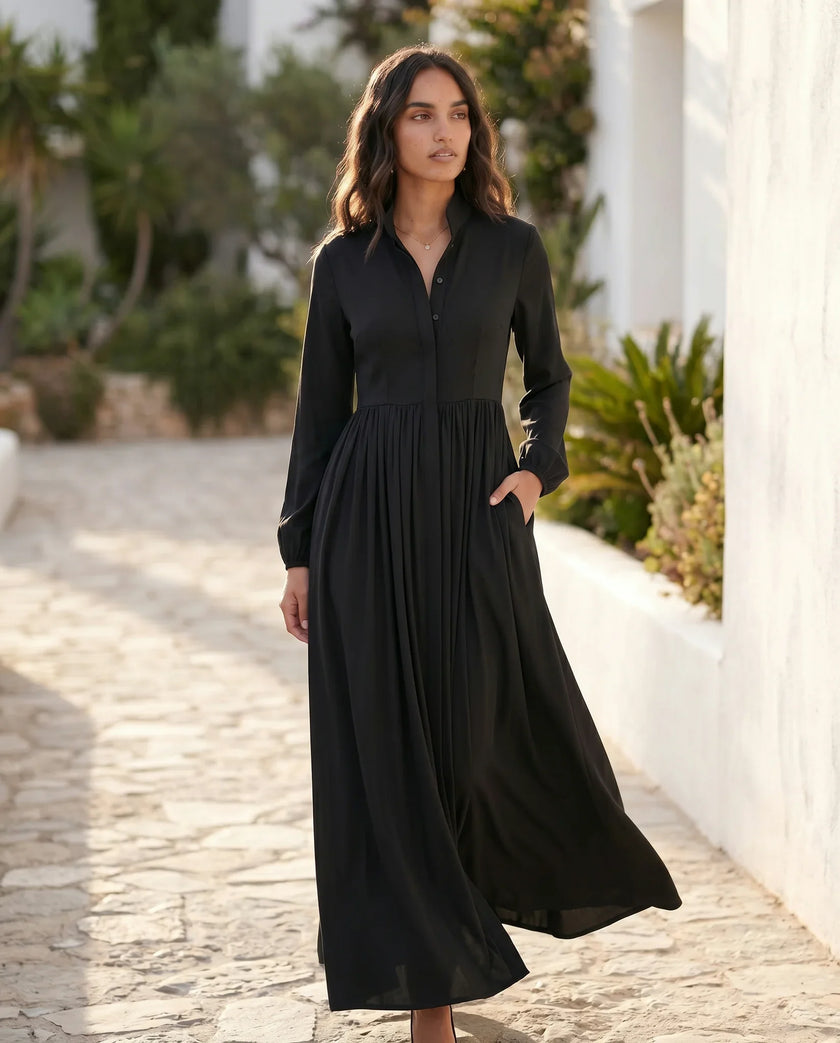 Maxi Dress Women, Wedding Guest Button-Front Lantern Sleeve A-Line
