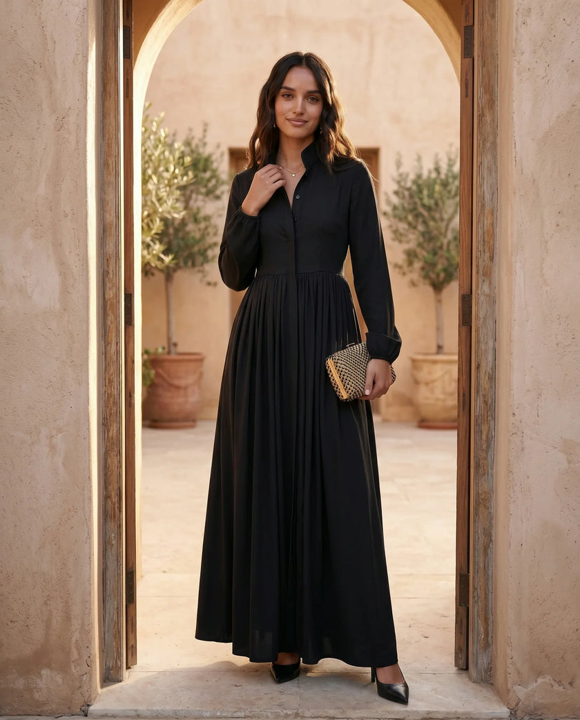 Maxi Dress Women, Wedding Guest Button-Front Lantern Sleeve A-Line
