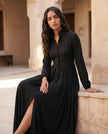 Maxi Dress Women, Wedding Guest Button-Front Lantern Sleeve A-Line
