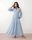 Maxi Dress Women, Wedding Guest Button-Front Lantern Sleeve A-Line