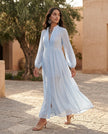 Maxi Dress Women, Wedding Guest Button-Front Lantern Sleeve A-Line