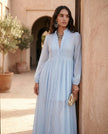 Maxi Dress Women, Wedding Guest Button-Front Lantern Sleeve A-Line