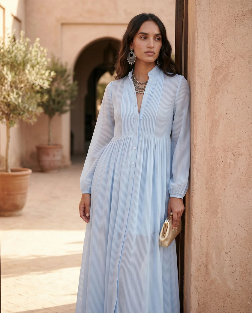 Maxi Dress Women, Wedding Guest Button-Front Lantern Sleeve A-Line