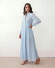 Maxi Dress Women, Wedding Guest Button-Front Lantern Sleeve A-Line