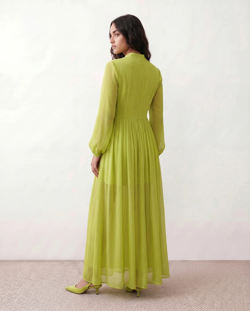Maxi Dress Women, Wedding Guest Button-Front Lantern Sleeve A-Line