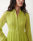 Maxi Dress Women, Wedding Guest Button-Front Lantern Sleeve A-Line