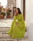 Maxi Dress Women, Wedding Guest Button-Front Lantern Sleeve A-Line