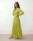 Maxi Dress Women, Wedding Guest Button-Front Lantern Sleeve A-Line