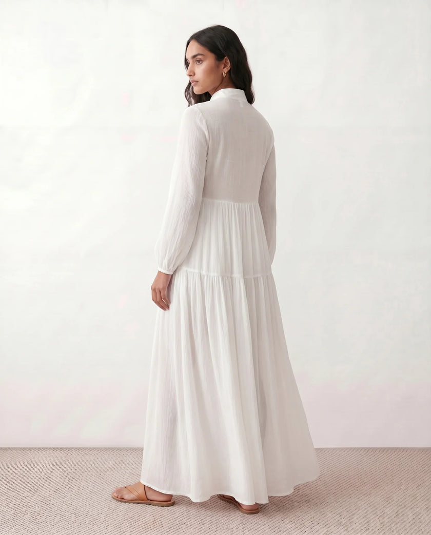 Maxi Dress Women, Wedding Guest Button-Front Lantern Sleeve A-Line