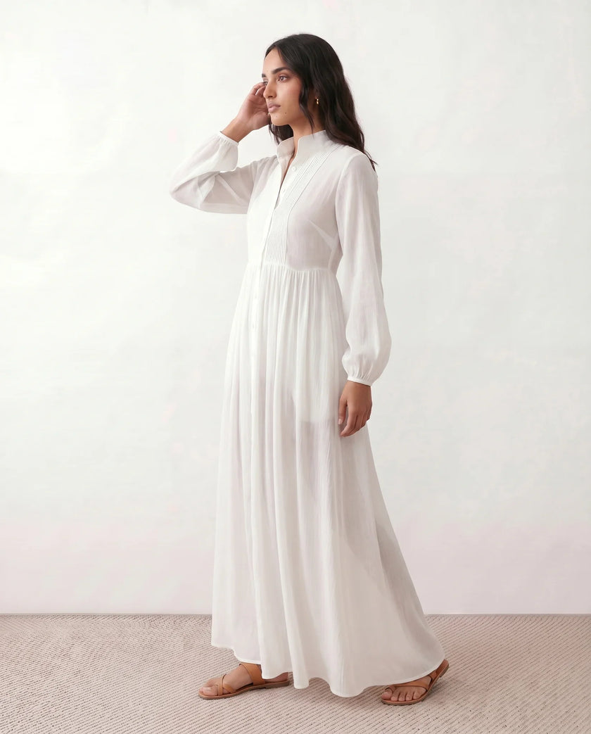 Maxi Dress Women, Wedding Guest Button-Front Lantern Sleeve A-Line
