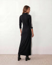 Maxi Dress Women V-Neck Striped Button Front Long Sleeve Side Slit