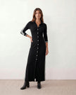 Maxi Dress Women V-Neck Striped Button Front Long Sleeve Side Slit