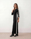 Maxi Dress Women V-Neck Striped Button Front Long Sleeve Side Slit