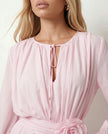 Pleated Mini Dress Women Keyhole Neck Long Sleeve Ruffle Hem Party
