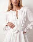 Pleated Mini Dress Women Keyhole Neck Long Sleeve Ruffle Hem Party