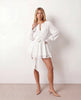 Pleated Mini Dress Women Keyhole Neck Long Sleeve Ruffle Hem Party