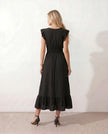 Ruffle Midi Dress Women Wrap V-Neck Low Back Smocked Waist