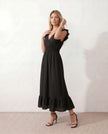 Ruffle Midi Dress Women Wrap V-Neck Low Back Smocked Waist