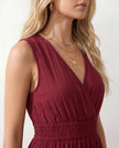 Ruffle Midi Dress Women Wrap V-Neck Low Back Smocked Waist