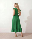 Ruffle Midi Dress Women Wrap V-Neck Low Back Smocked Waist