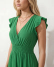 Ruffle Midi Dress Women Wrap V-Neck Low Back Smocked Waist