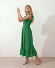 Ruffle Midi Dress Women Wrap V-Neck Low Back Smocked Waist