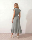 Ruffle Midi Dress Women Wrap V-Neck Low Back Smocked Waist