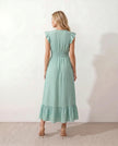Ruffle Midi Dress Women Wrap V-Neck Low Back Smocked Waist