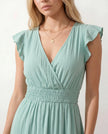 Ruffle Midi Dress Women Wrap V-Neck Low Back Smocked Waist