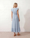 Ruffle Midi Dress Women Wrap V-Neck Low Back Smocked Waist