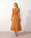 Ruffle Midi Dress Women Wrap V-Neck Low Back Smocked Waist