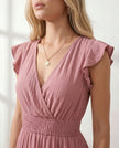 Ruffle Midi Dress Women Wrap V-Neck Low Back Smocked Waist