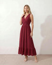 Ruffle Midi Dress Women Wrap V-Neck Low Back Smocked Waist