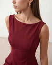 Mini Dress Women Boat Neck Low Back Cutout A-Line